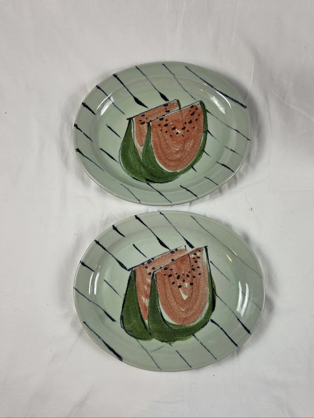 Vintage 1970s Hand Paintwd Watermelon Plates 9